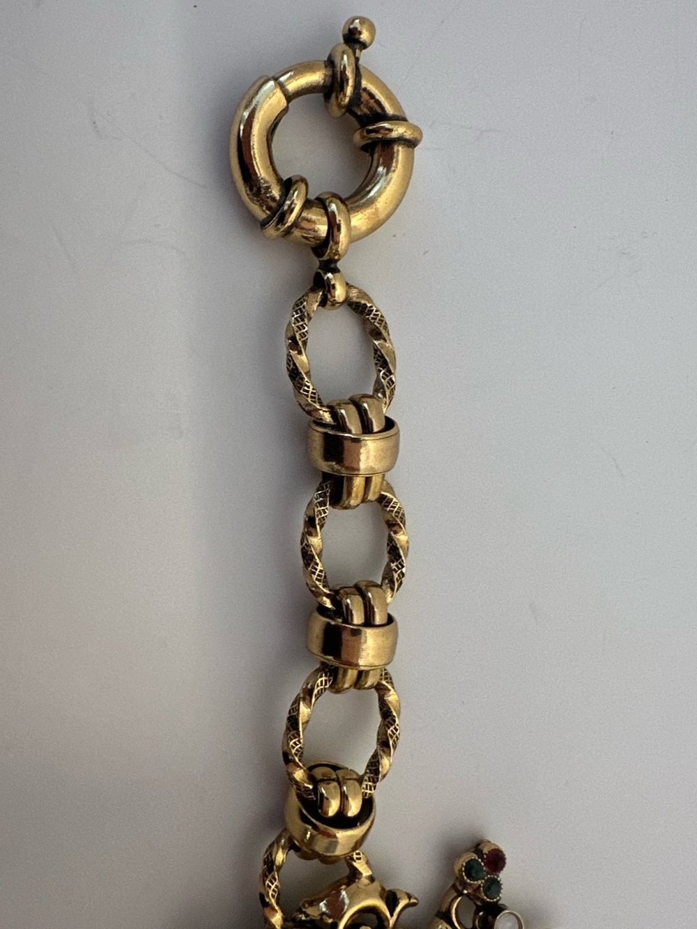 Gold-Tone Crest Bracelet with Red, Green & Pearl Drop - Picture 7 of 12